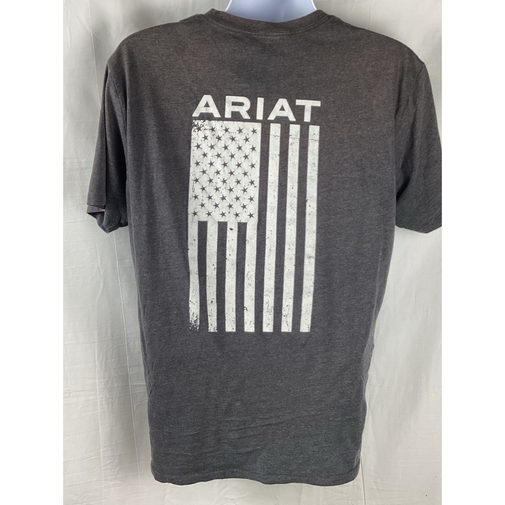 Ariat Men' Freedom T-Shirt XL Gray White American Flag Graphic Cowboy Western